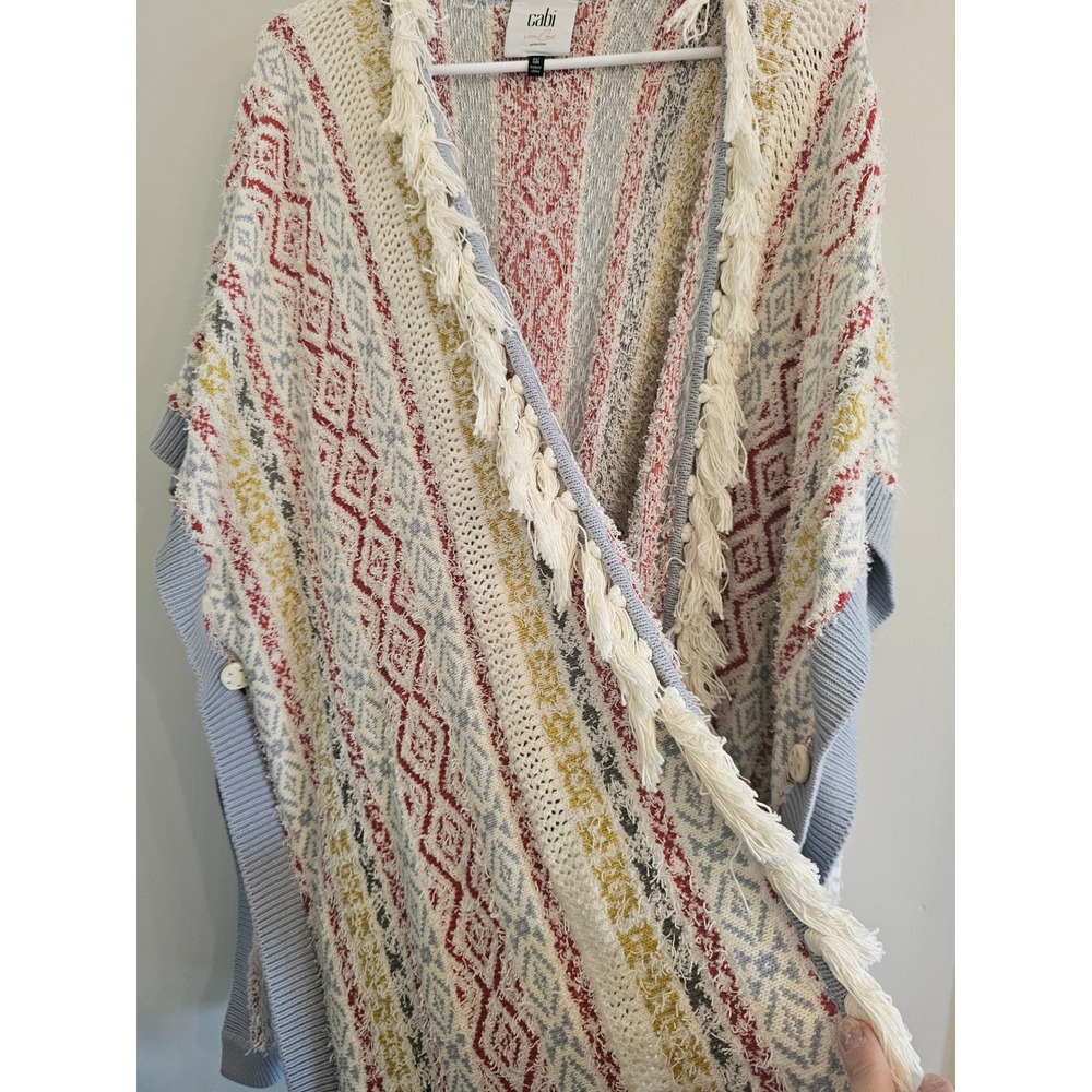 Cabi Love Carol Collection Fair Isle Fringe Poncho Sweater XS/S siesta - Picture 5 of 10